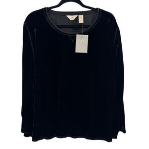 J. Jill Long Sleeve Round Neck Velvet‎ Tunic Top Black Size Large NWT